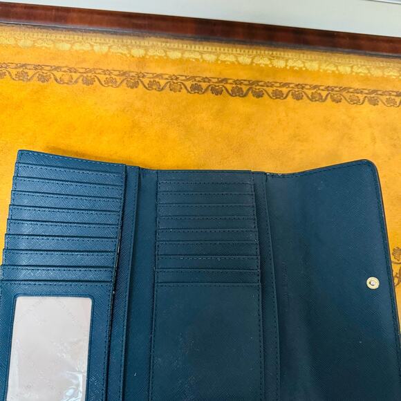 Michael Kors Jet Set Travel Large Leather Trifold Navy Blue Wallet - Picture 4 of 7